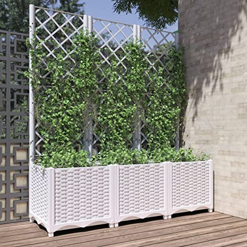 Tidyard Fioriera da Giardino con Graticcio,Fioriera con Traliccio,Fioriera con Spalliera Separè,Fioriera Grigliato da Esterno,Letto Rialzato,Grigliato,Fioriera da Esterno Bianco 120x40x136 cm PP