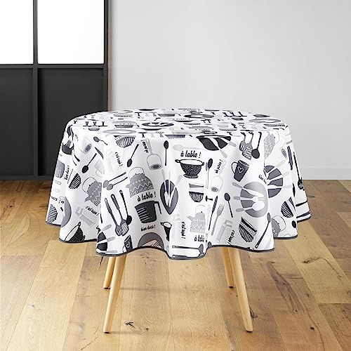 douceur d'intérieur, Nappe Ronde (Diamètre 180 cm) Kitchen Blanc, Polyester Imprimé