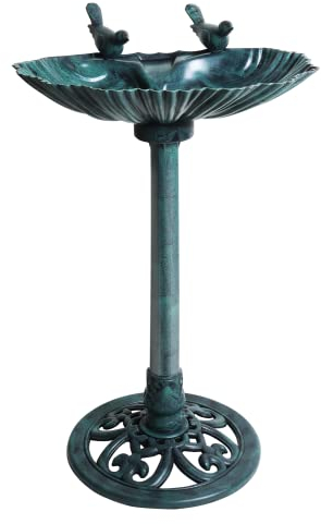 N&B NICE&BRAVO Vogeltränke für den Außenbereich, 71,1 cm Höhe, Polyresin, leichte Dekoration, Vogeltränke, Hof, Statue, Grün