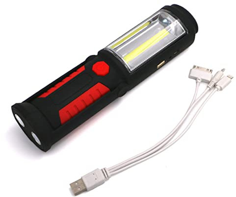 Angoily Lampe Torche Led Rechargeable Lampe Durgence Batterie 1800 Mah Base Magnétique Compacte Portable Éclairage Extérieur Rouge