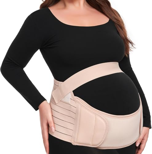 MAMODY Ceinture de Grossesse, Ceinture Grossesse Femme Enceinte, Maternité et Post Accouchement Bande De Ventre – soulage les douleurs du dos, du bassin et de la hanche (Beige, M)