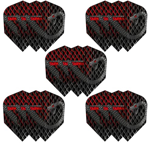 Harrows Taipan Dart-Flights | 5 x Sets Dart-Flights (insgesamt 15 Flights) I 100 Mikron Dart-Flights I Premium Extra Stark Made in UK I Professionelles Dartzubehör I Red Dart Flights