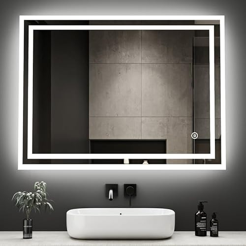 Boromal LED Badspiegel mit Beleuchtung 80x60cm Badezimmerspiegel mit Beleuchtung LED Spiegel mit Beleuchtung Lichtspiegel Wandspiegel mit Touchschalter, 3 Lichtfarben Dimmbar