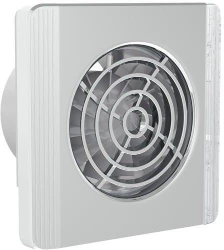 Silent Bathroom Extractor Fan with Timer 4 Inch 100mm Pure - Chrome Extractor Fan Bathroom Ceiling or Wall Mounted, Ventilation Fans for Bathrooms, Axial Fans for Air Flow & Ventilation in Bathrooms