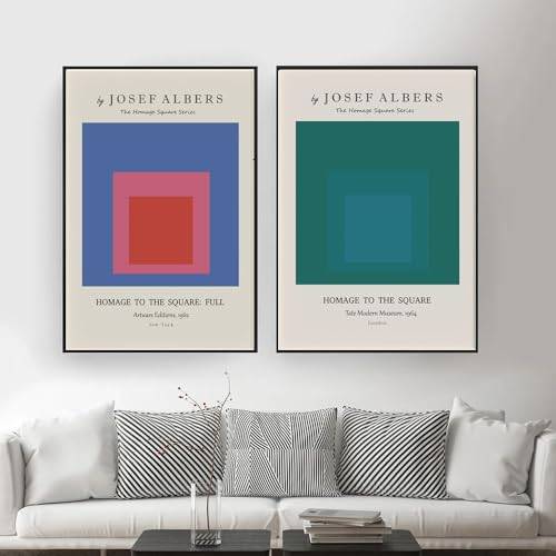 LATAFA Berühmte Josef Albers Poster und Drucke《Das Hommage-Quadrat》Leinwandgemälde Josef Albers Wandkunstgalerie Bilder für Wohnkultur 40x60cmx2 Kein Rahmen