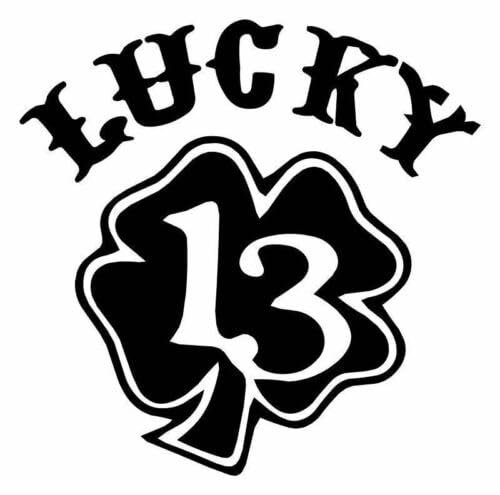 Lucky 13 - v3 - Allwetter-Aufkleber, Vinyl-Aufkleber, Auto, Laptop, LKW, Werkzeugkasten, Fenster, Tumbler, Boot, Anhänger usw (Gold, 5x6)
