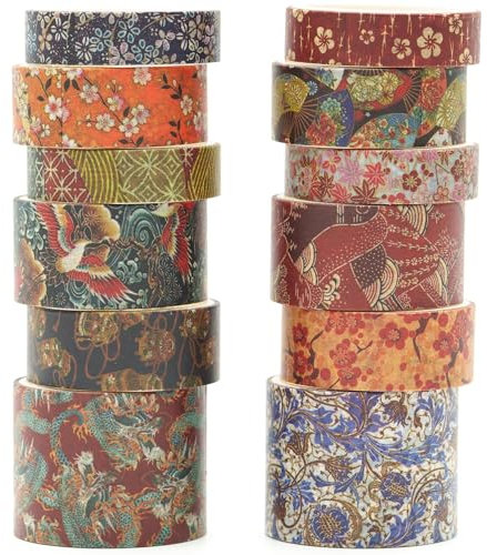 KAVI' S 12 Rollen Kyoto Charme Washi Tape Set Klebeband Papier Dekorativ Masking Tape Klebeband Bunt für Scrapbooking Handwerk Handwerk (Floral Bird)