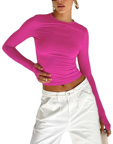 Skims Dupes, Y2K Clothes, Skims Top, Langarmshirt Damen eng, Skims Long Sleeve, Skims Tshirt, Tops Y2K, Y2K Shirt, Crop Tops Damen Langarm, Longsleeve Damen eng, Enges Langarmshirt Damen (Rosa)