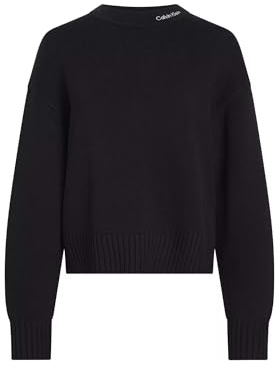 Calvin Klein Jeans Damen Logo Embro Sweater J20J225073 Pullover Sweater, Schwarz (Ck Black), XS, Schwarz (Ck Black), XS