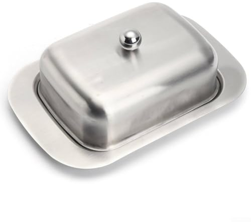 Elegante mantequillera de acero inoxidable con opciones de tapa, para almacenamiento de cocina (cubierta de metal)