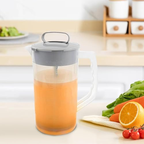 Mixing Pitcher, Pitcher with Mixer Plunger, 2000ml Leak-Proof Mixing Pitcher with Wide Nozzle, Water Carafe Fridge Jug for Juice, Tea Pitcher Juice Container, Pitcher Jug for Beverages, Lemonade