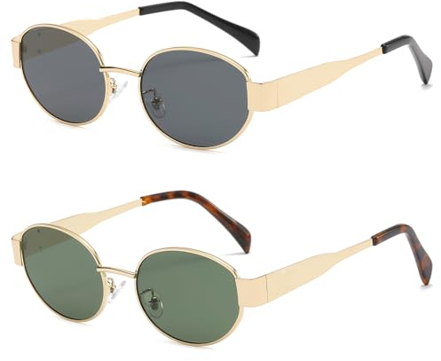 ProudDemon Retro Oval Sonnenbrille Damen Herren Trendy Kleine Runde Metallrahmen Sonnenbrille, Klassische Designer Sonnenbrille UV400, Gold Schwarz/Schwarz