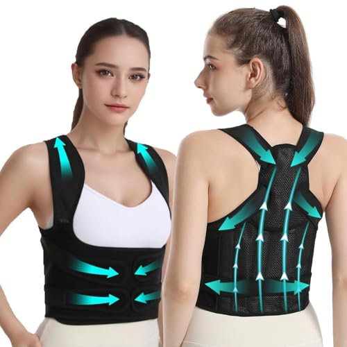 ABERE Ceinture de soutien dorsal, correction de la posture, pour homme et femme, respirant et réglable, ceinture de maintien du dos, dos droit, noir