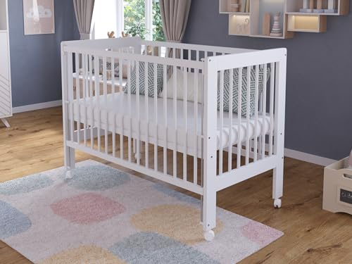 Love For Sleep Babybett Beistellbett 120x60cm mit Sicherheitsbarriere Umwandelbar Weiß NOVA Kinderbett Baby Bett Holz - Kinderbett Babybett, Mitwachsend Gitterbett Baby Bed