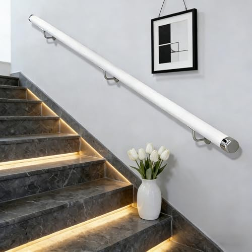 Holz Treppe Handläufe, Haus Gegen Die Wand Indoor Loft Ältere Geländer Handlauf Korridor Unterstützung Stab, Treppe Balustrade, Komplette Kit, 50-440cm (B, 220CM)