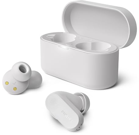 Philips TAT3509WT Cuffie Bluetooth True Wireless In-Ear con cancellazione del rumore - Auricolari piccoli, suono naturale, bassi dinamici, custodia tascabile, chiamate chiare - Bianco, In Ear