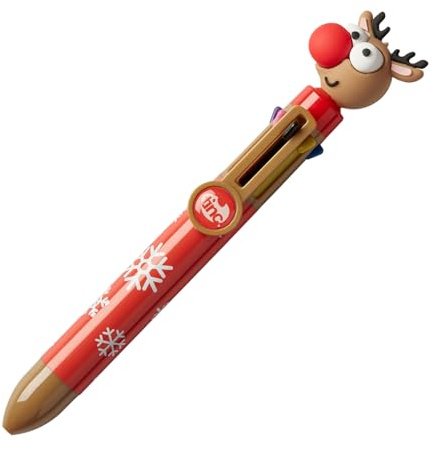 Tinc Festive Multicolour Retractable Ballpoint Pen 6-in-1 Colour Ballpoint Pens for School Office Home | Reindeer Character (MLTCKREIN)