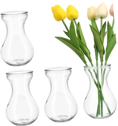 HOMOCONO Glasvase 4 Stück Hydroponische Vase Für Blumenarrangements Büro Zuhause Klare Pflanzvase Modernes Schlichtes Design