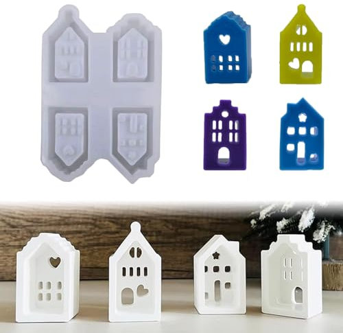 Silikonformen Gießformen Häuser,3D Silikonform hHaus,Gießformen Silikon Haus,Silikonform Haus mit Fenster,Gießformen sSilikon Häuser,Silikonform Weihnachten Haus für Kerzen,Seife,Gips,Handwerk