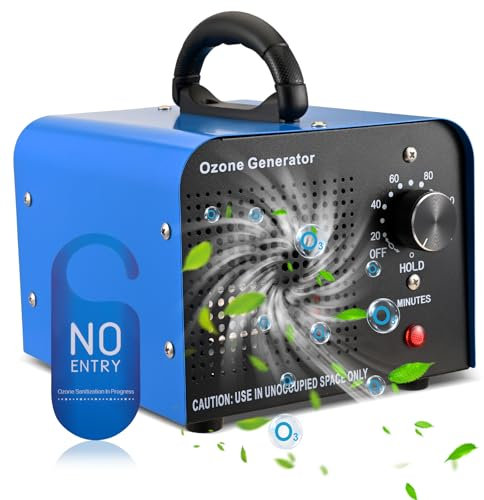 Ozongenerator 60000mg/h, Ozon Luftreiniger mit 5 Timer für 300㎡ Geruchskiller, Ozonisator Industrieller Tragbarer O3 Ozon Luftreiniger für Auto, Garage, Wohnung, Hotel, Küche und Haustiere (Blau)
