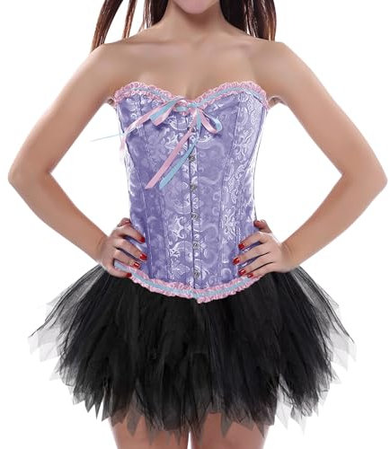 dunkelblauer tüllrock Damen, Damen Corsage Korsett mit Tüllrock 50er Rock Retro Ballet Tanzrock Grosse Grössen Faschingskostüme Petticoat Unterrock TüTü Gothic Bustier Corset Top Karneval Kostüm