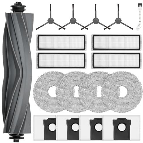 18 Accessoires pour Dreame L10s Plus Robot Aspirateur Laveur, 1 Brosses Principale, 4 Sacs à Poussière, 4 Filtre, 4 Chiffons de Nettoyage, 4 Brosses Latérales, 1 Brosse de Nettoyage