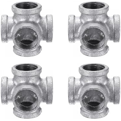Raccordo per tubi a 5 vie, in ferro malleabile zincato, presa femmina a croce da 3/4, per tubi industriali, mobili e decorazioni fai da te, confezione da 4