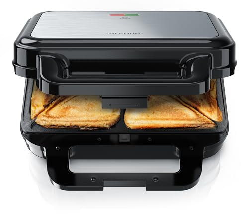 Arendo - Tostapane Sandwich da 900W con Rivestimento Antiaderente, Sandwich maker, Cottura a Doppia Piastra e Temperatura Costante, Impugnatura Antiscottatura, Avvolgicavo, Senza BPA né PFOA