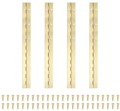 PATIKIL 12x1.2 Inch Piano Hinge,4 Pcs 304 Stainless Steel Continuous Hinge with Holes for Piano Gate Door Wooden Storage Box Cabinet Boat,Gold