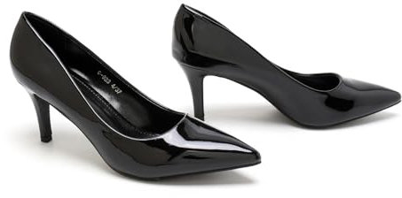 Womens Low Heels Court Shoes Ladies Pointed Toe Office Work Mid Heel Pumps Wedding Shoes for Women UK, Black Patent-6