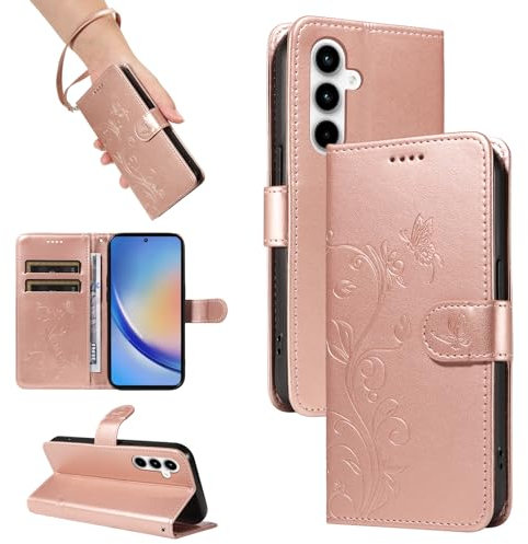 SRISHP Coque pour Samsung Galaxy A35 5G, Housse Etui Portefeuille Cuir PU, Magnétique Étui de Protection Compatible avec Galaxy A35 5G, Or Rose