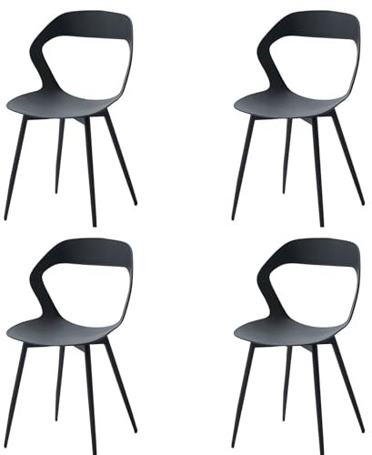 Uderkiny Lot de 4 chaises de jardin en plastique, assise en plastique/pieds en fer métallique, convient pour jardin, serre, terrasse, balcon (noir, 4)