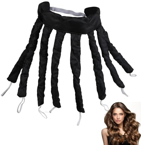 Heatless Curls Band, Lockenwickler über Nacht,Octopus Lockenwickler große Locken, haitfreier Haarwickler für lange & mittlere Haare, seidiges Stirnband für natürliche Locken ohne Hitze (Schwarz)