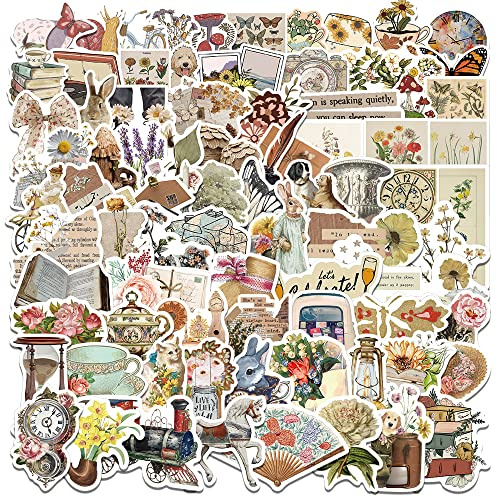 100 PCS Vintage Stickers Pack - Waterproof Vinyl Aesthetic Stickers for Journals, Scrapbooks, Laptops, Water Bottles, Phone Cases | Retro Nature Theme for Adults & Teens