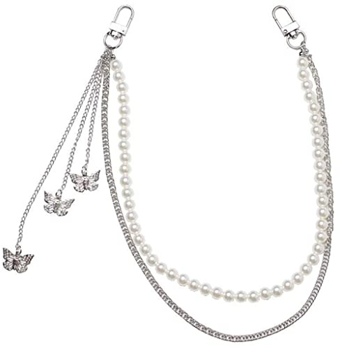 PLCPDM Mehrschichtige Hip Hop Perle für Schmetterlingskette, Gürtel, Jeans, Hosenkette für Egirl, Eboy, Goth, ästhetisches Accessoire, Hosenkette mit Charms, Goth Männer, Kinder, Frauen,
