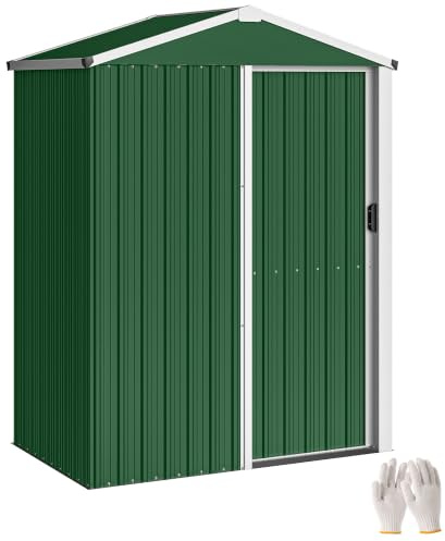Outsunny 4,5 x 3 ft Gartenhaus mit abschließbarer Schiebetür Grün | Wasserfestes Metall-Gartenhaus, Handschuhe, Satteldach, Hinterhof, Terrasse, Rasen, Poolbereich