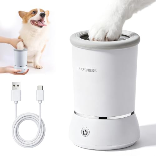 Automatisch Pfotenreiniger für Hunde: 360° Rundum Reinigung Pfotenreiniger für Hunde Elektrisch, USB Wiederaufladbar Hundepfoten Reiniger für die Pflege großer Hunde und Katzen, Weiß