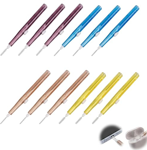 12 Piezas Kit Limpieza y Móvil, Kit Limpieza Movil, Cepillo Limpieza Puerto Carga con 4 Tamaños de Cerdas (0.6-1.2mm), Limpiador y Auriculares, Herramienta para Altavoz, Tablet y Dispositivos