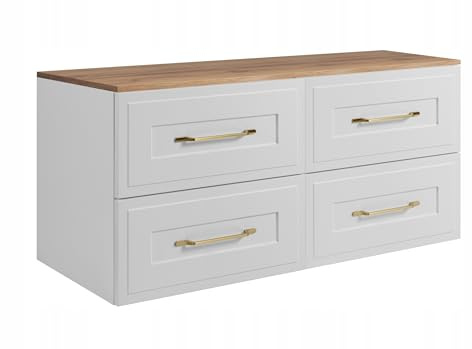 Rodan Moderne Möbel - Schrank Weiß, Gold, Eichenholz - Möbelstück - Bastelregal – Bastelplatte 160,6 x 58,6 x 46 cm