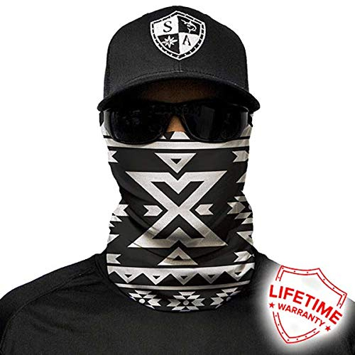 SA Fishing Face Shields ** 40+ Designs verfügbar ** Qualitäts Bandana/Multifunktionstuch/Schlauchtuch/Halstuch aus Stoff & SPF 40 - Face Masks von SA Company, Aztec | Black and White
