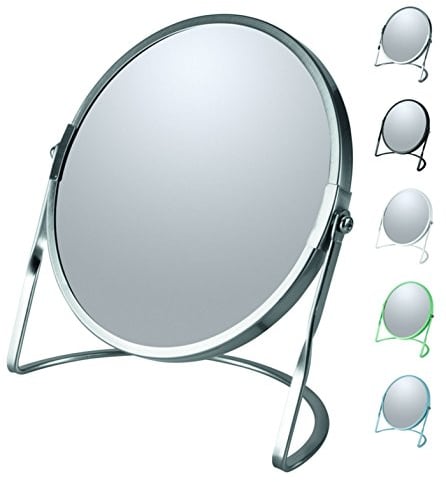 Spirella - Kosmetikspiegel auf Fuß Akira - Robustes Metall - Doppelansicht mit 5-facher Vergrößerung und klassischem Spiegel - 360° schwenkbar - Gebürstet