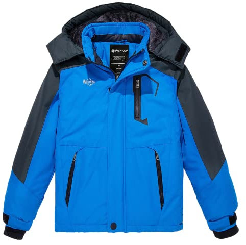Wantdo Garçon Veste de Ski Coupe-Vent Imperméable Manteau Hiver Chaude Polaire Veste Sport Outdoor Montagne Anorak Randonnée Multi-Poches Bleu 152-158