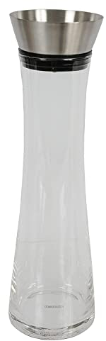 Glaskaraffe GK-01 Wasserkaraffe Saftkaraffe 1 Liter aus hochwertigem Borosilkatglas Edelstahldeckel Flasche Dekantierer Wein Dekantierkaraffe Glaskanne Tee Kaffee Glas Krug heiß kalt EIS Wasser