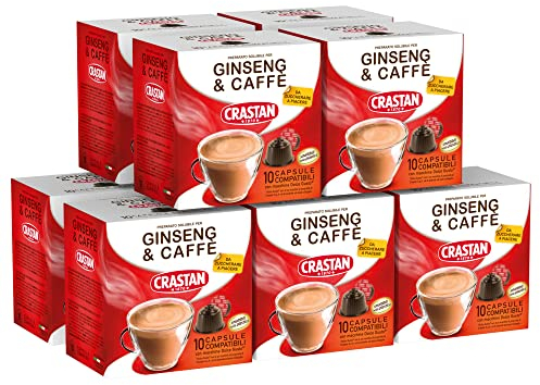CRASTAN 1870, 100 Capsules, 10 Boîtes de 10 Capsules pour Boisson au Ginseng et au Café, Capsules Compatibles avec Dolce Gusto, Boisson Sans Gluten et Sans Graisse Hydrogénée, 100%Made in Italy