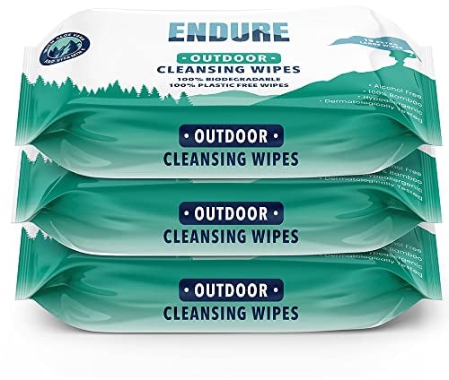 Endure extra large body cleansing wipes for Adults and Children - Bamboo wipes, Biodegradable, Plastic Free XL Wipes for Camping, Festivals, Travel (3 packs x 15 wipes, Total 45 wipes)