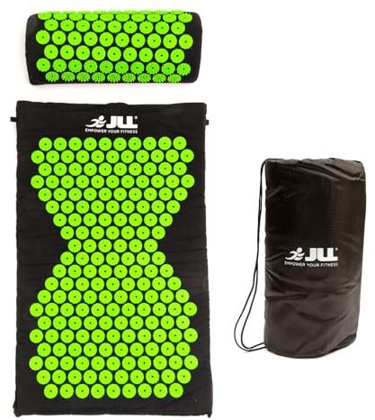 JLL Fitness Acupressure Mat Set - Prick Free Acupuncture Mat and Acupuncture Pillow for Relaxation and Pain Relief - Massage Mat, Acupressure Cushion, Washable Cover and Travel Bag (Green)