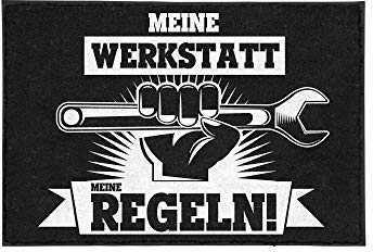 TassenTicker - Fußmatte mit Spruch - Meine Werkstatt. Meine Regeln! - lustig - schwarz - innen & außen - waschbar - Geschenkidee - Dekoration