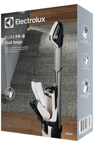 Electrolux ESKPF9 Sacs d'Aspirateur Pure F9-B Allergy Plus, Pack de 8 Sacs Synthétiques Haute Performance, Capacité 1L, Système de Fermeture Hygiénique, Couleur Blanche