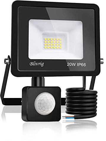 Blivrig LED Strahler mit Bewegungsmelder Außen 20W Kaltweiss, Fluter mit Bewegungssensor, Superhell 2000LM Aussenstrahler, IP66 Wasserdicht Scheinwerfer, für Garten, Garage (Kaltes Weiß, 20W)