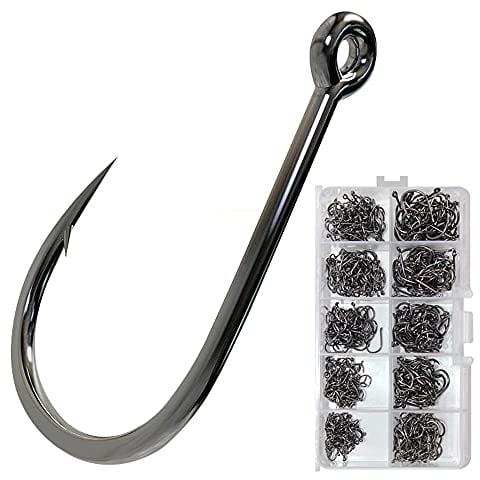 ANCLLO 10 Size Stainless Steel Saltwater Fishing Hooks - 500pcs Hooks Forged Long Shank J Fishing Hooks Extra Strong Metal Fish Hooks Size 2#-12#